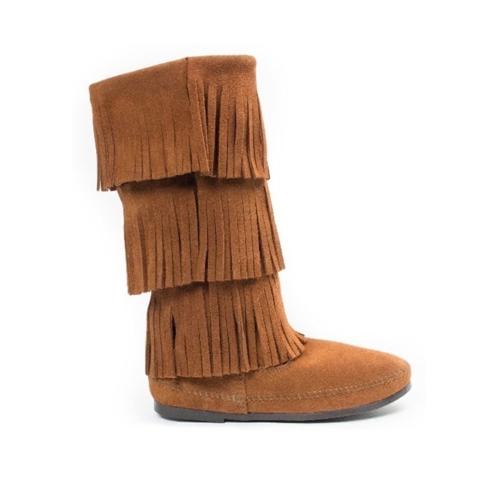 Minnetonka Brown Suede 3-Layer Fringe Boots